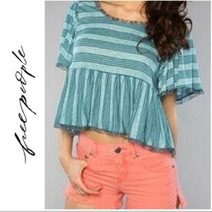 Free People Aqua Candy Stripe Ruffle Babydoll C…